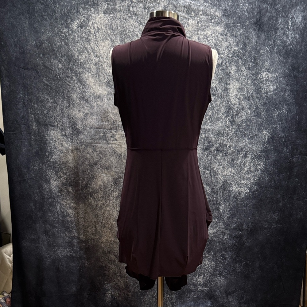 Sun Light Paris sleeveless zipper asymmetrical drape hem burgundy dress - Picture 5 of 8